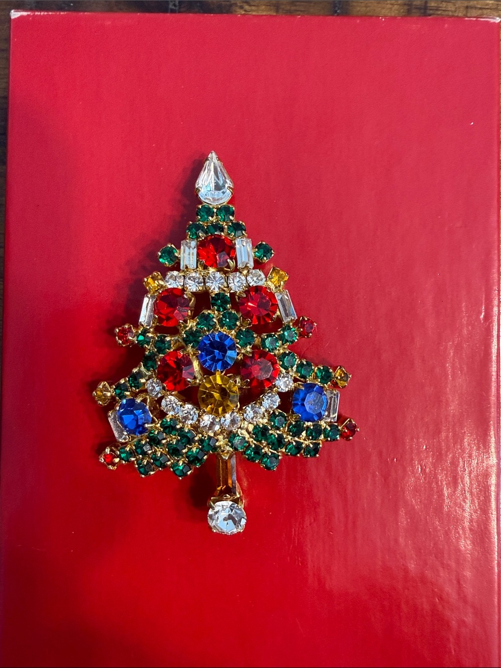 Festive Multicolor Rhinestone Christmas Tree Brooch